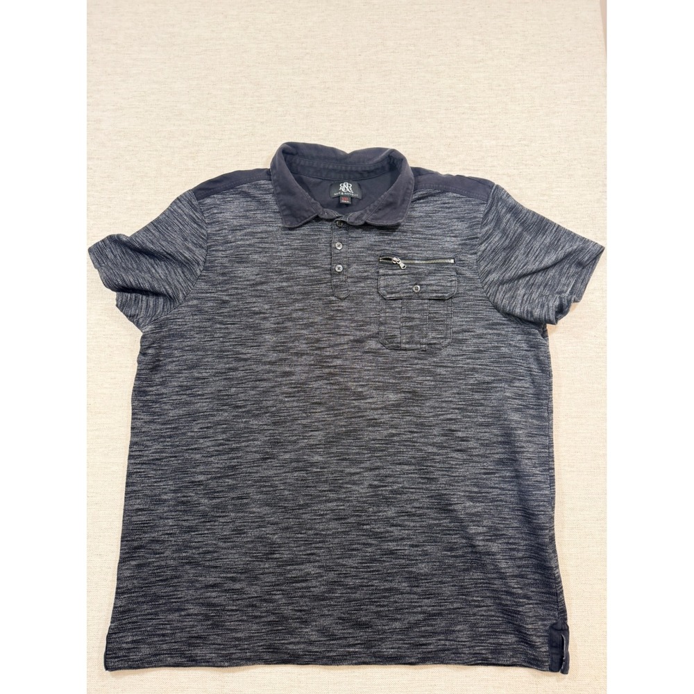 Rock & Republic Polo Shirt Mens XXL Gray Good Space Dye Pocket Contrast Yoke